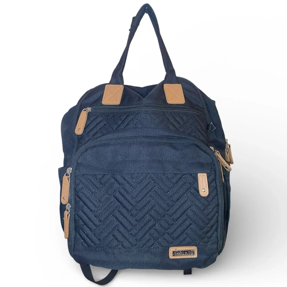INIUNIU Quilted Large Diaper Bag Backpack Bag Organizer Unisex Black Tan